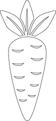 Black Carrot with Leaves – Hand-Drawn Flat Design, Simple Outline Illustration