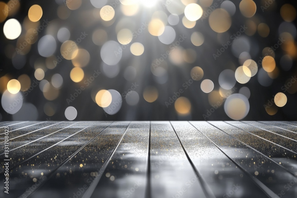 Aufkleber vibrant bokeh lights sparkle over a wooden table surface in an elegant setting during a festive seas
