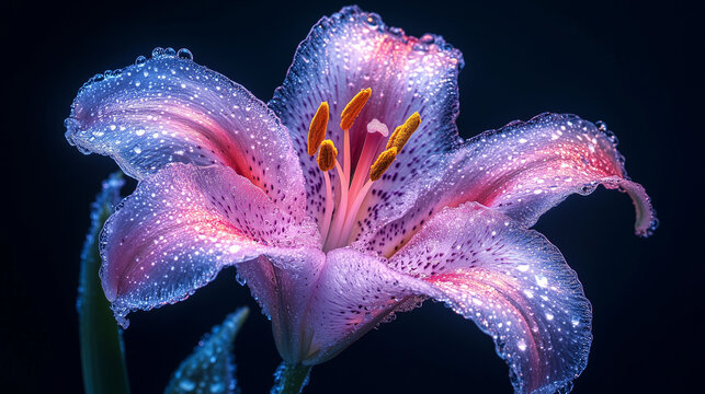Сrystal pink lily in the rain