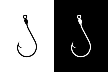 Simple Fishing Hook Icon Black and White Silhouette for Graphics.