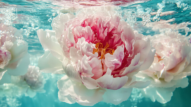 pink and white peony flower in the pool
