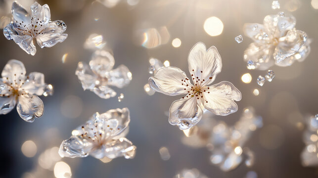 White cherry flowers are falling, knocked down by raindrops