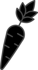 Black Carrot with Leaves – Hand-Drawn Flat Design, Simple Silhouette Illustration