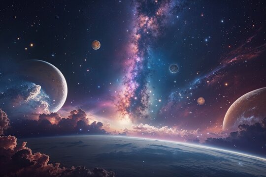 Playful Outer Space Background with Stars and Nebulas for Cosmic Discovery and Journey Themes