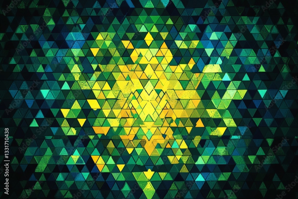 Poster Vibrant geometric pattern featuring green and yellow triangles in a mesmerizing arrangement