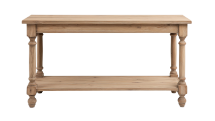 Rustic wooden table with four sturdy legs and a spacious surface in a minimalistic design ideal for dining or work