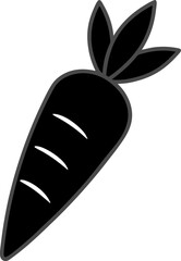 Black Carrot with Leaves – Hand-Drawn Flat Design, Simple Silhouette Illustration