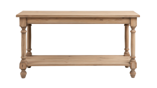 Rustic wooden table with four sturdy legs and a spacious surface in a minimalistic design ideal for dining or work