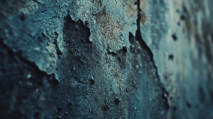 Close-up of weathered blue peeling paint on aged surface