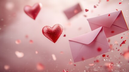 Sparkling hearts, pink letters, love, Valentine's Day