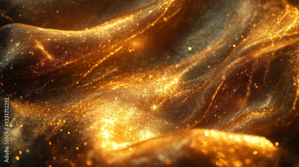 Poster abstract golden shimmering textured background with waves and sparkling effects
