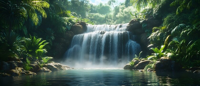 Dramatic waterfall in a tropical rainforest - Powered by Adobe