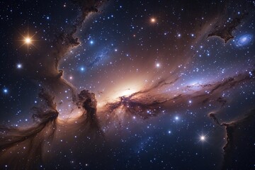 Fototapeta premium Vibrant Nebula Illuminated by Stars and Cosmic Dust in a Dazzling Galaxy