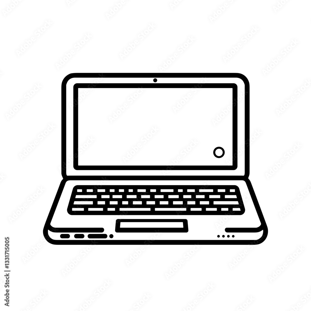 Poster classic laptop computer icon in black and white outline. digital workspace symbol in vector format