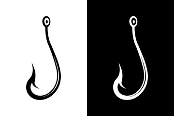 Fishing Hook Silhouette Vector Icon Black and White Design.