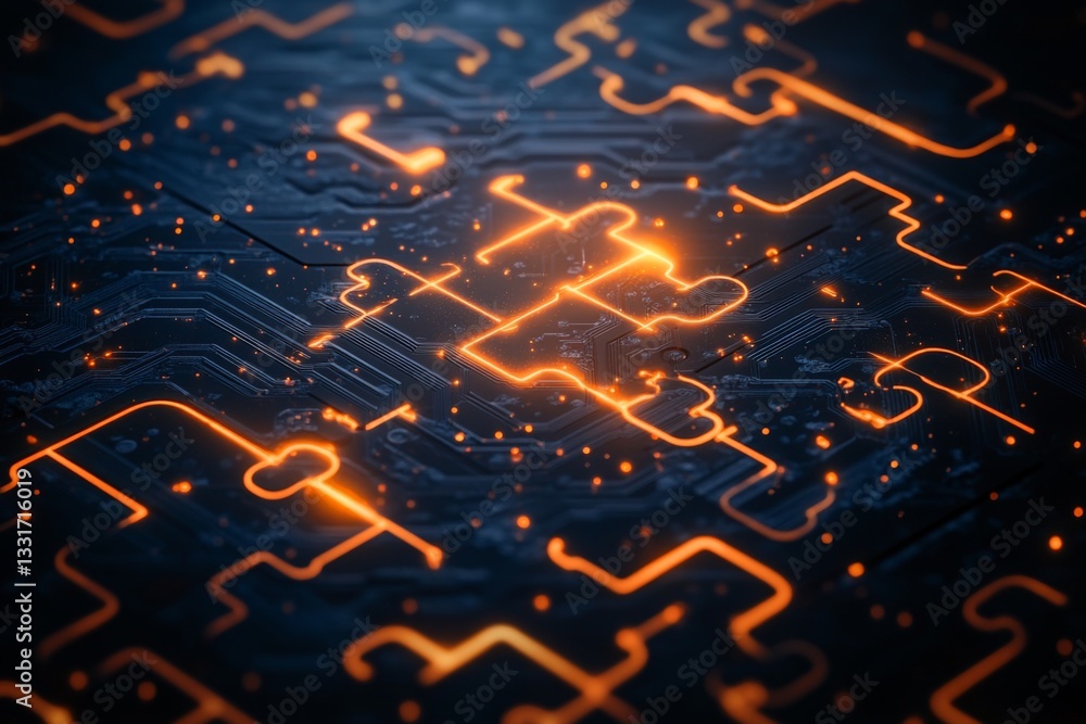 Aufkleber Visually striking digital circuit board with glowing patterns showcasing intricate technology design