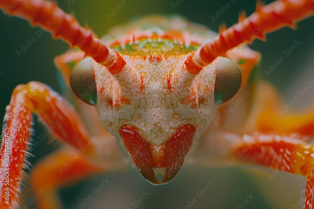 Poster Close-up of a colorful insect displaying intricate details in a lush green environment during daylight