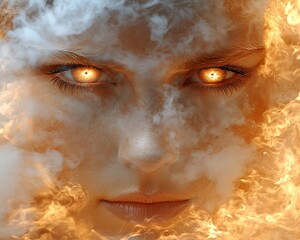 Fiery Woman's Face in Smoke