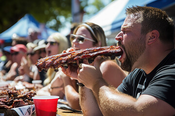 Contestants in the rib eating contest at the annual Nuts4Ribs festival