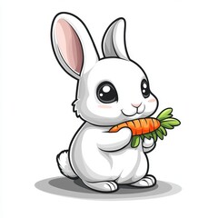 Fototapeta premium Adorable White Rabbit Cartoon Illustration Holding a Carrot