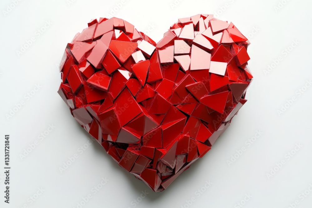 Poster heart made of red mosaic tiles displays creativity and craftsmanship in an artistic arrangement