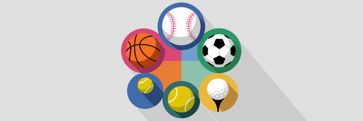 Obraz premium Sports icons in circles on a white background – Great for sports branding, icons design, or minimalistic illustrations.