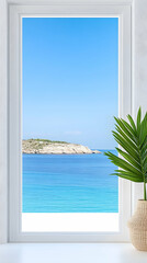 Tranquil ocean view from a window