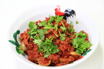 Spicy chili paste in a bowl, popular Thai food.