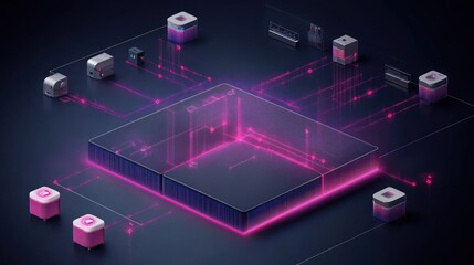 Fototapeta premium Digital Network System, Circuit Board, Technology, Data Flow, System Architecture