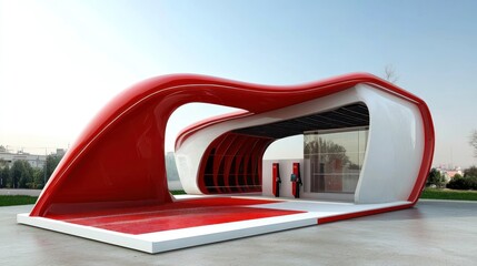 Obraz premium Futuristic Red & White Electric Charging Station