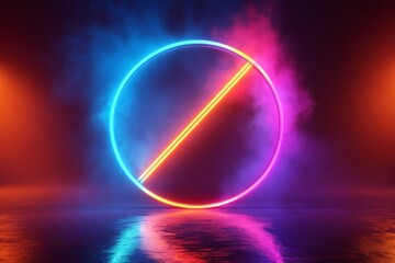 Obraz premium Neon circle with vibrant lights and fog creating an atmospheric ambiance in a dark setting