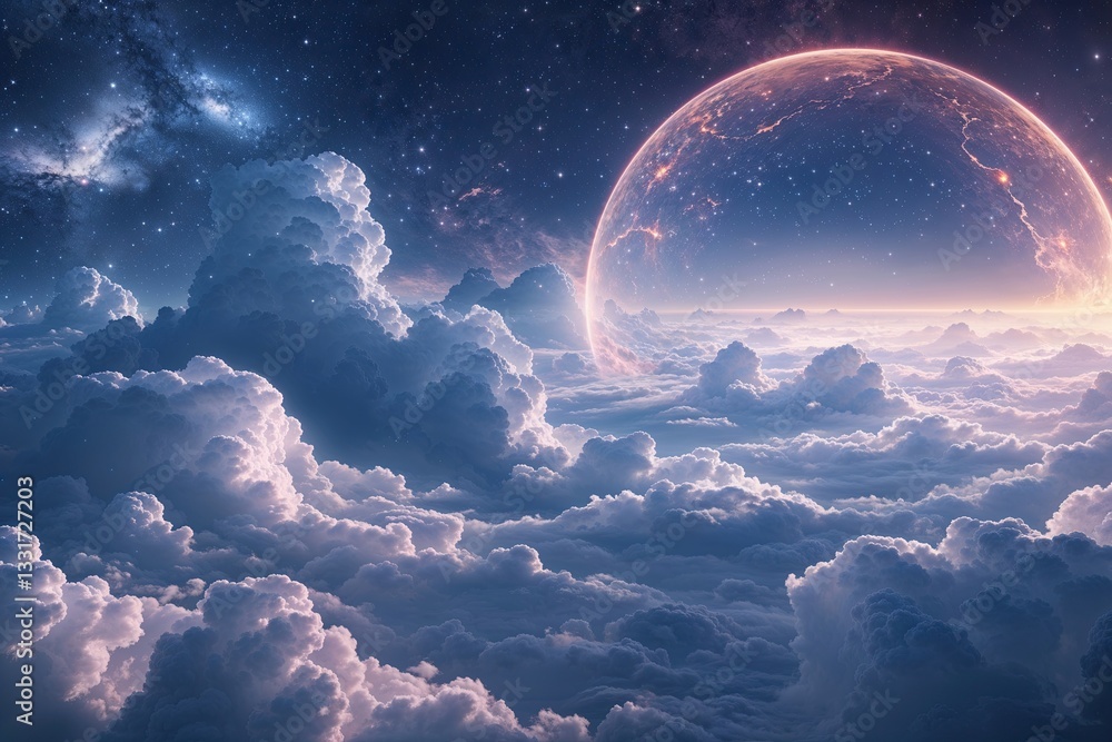 Poster vast cosmic cloud and starry sphere-shaped environment map for ethereal serenity and tranquil explor