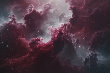 Deep Burgundy and Silver Nebula Background with Blank Space and Moody Atmosphere