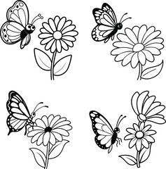 Set of vector flower illustrations coloring page floral patterns in spring and summer colors
