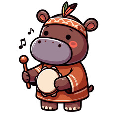 Native hippo drummer in traditional tribal costume with drum. Vector illustration for cultural celebrations, indigenous music and ethnic festival concepts.