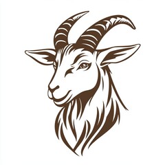 Detailed Brown Ink Drawing of a Goat's Head