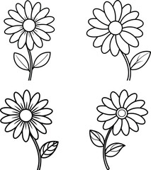 Set of vector flower illustrations coloring page floral patterns in spring and summer colors
