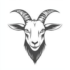 Detailed Grayscale Illustration of a Goat's Head