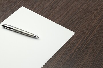Blank sheet rests on polished surface, accompanied by sleek pen