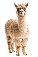 Obraz premium Alpaca with a fluffy coat on a white background, showing quirky charm