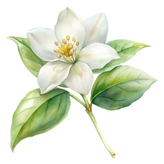 Obraz premium Soft watercolor depiction of a jasmine flower on a white background.