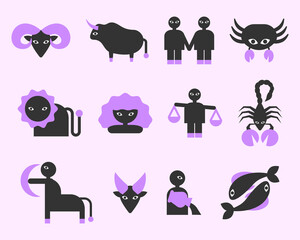 Zodiac signs. Minimalistic style. Trendy vector illustration.