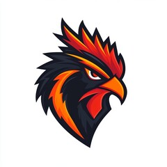 Obraz premium Fiery Rooster Head in Pixel Art Style