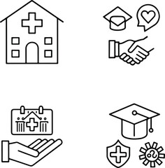 Social & Insurance Policy Icons Set – Line Art Editable Stroke Vector