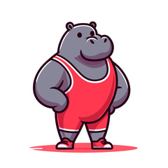 Naklejka premium Athletic hippo basketball player in red uniform tank top. Vector illustration for sports teams, physical fitness and competitive tournament concepts.