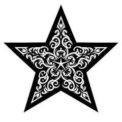 Obraz premium Tribal Star Ornamental Illustration – Black and White Symmetrical Design