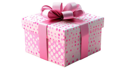 Obraz premium Colorful gift box with polka dots and a pink ribbon for celebrations and special occasions