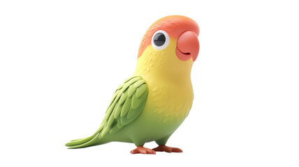 Colorful cartoon parrot stands on its feet in a friendly pose against a white background showcasing vibrant features