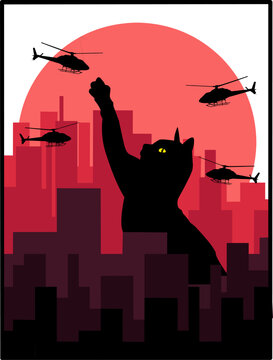 Catzilla is rampaging in the middle of the city