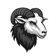 Grayscale Ram Head Portrait Detailed Shading and Texture